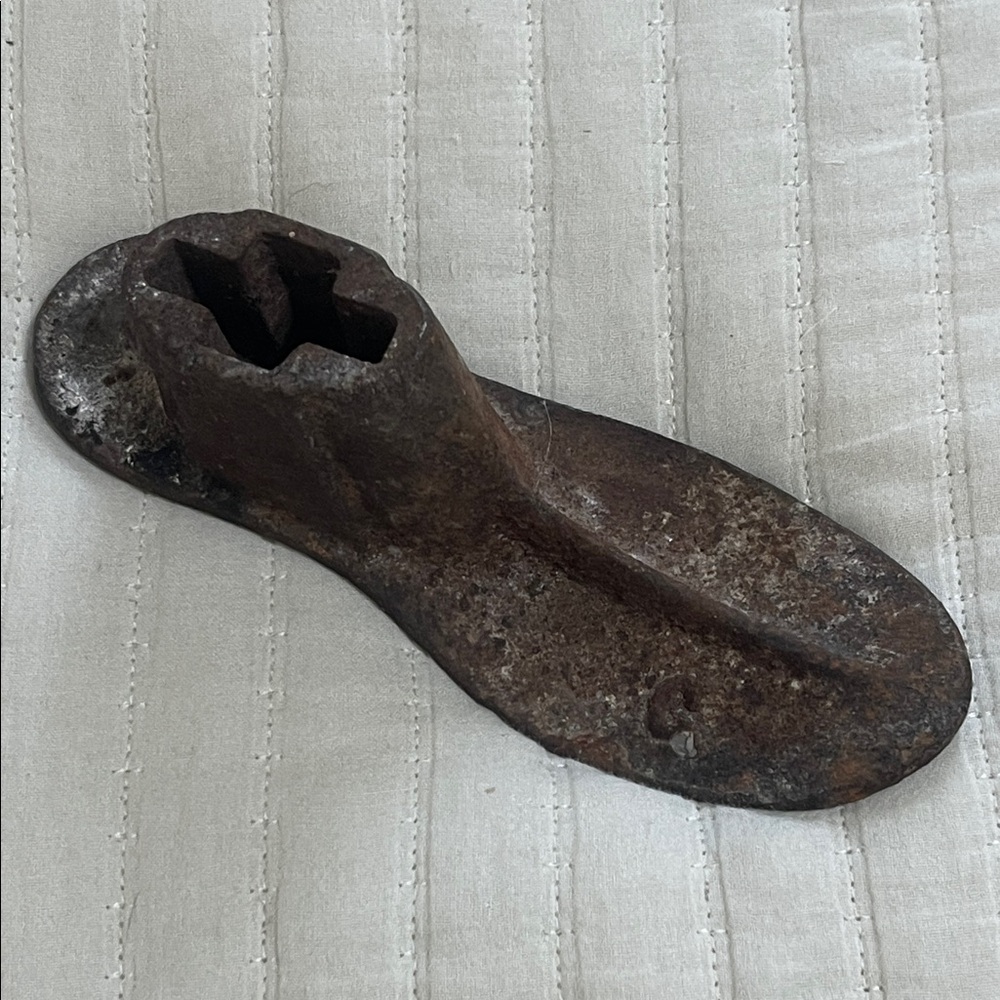 Antique Cast Iron Cobbler Shoe Form Marked C Paper Weight Door Stop Display